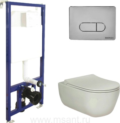 Комплект Berges NOVUM525, кнопка D3 хром глянец, унитаз EGO XL Rimless, сиденье Toma Slim SO
