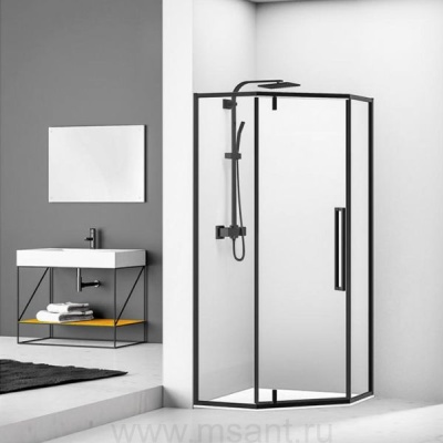  Душевое ограждение Comforty XL197BL, прозрачное стекло 6мм, чёрный профиль, 900*900*1950