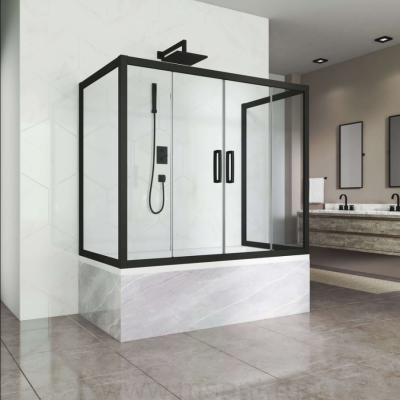 Шторка на ванну Kubele DE019P4U-CLN-BLMT 165х70 см, профиль матовый черный
