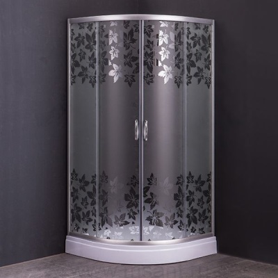 Душевое ограждение Comforty 34F матовое стекло с рисунком цветы, с поддоном, 900*900*1925