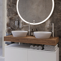 Столешница с раковиной Duravit 120, дуб французский, без отверстий + 2 раковины Duravit D-Neo, белая