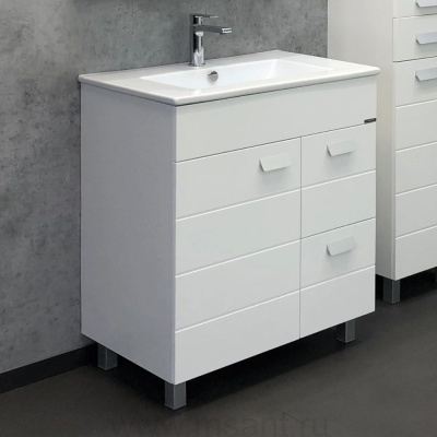 Тумба Comforty Модена М 75, напольная, белая матовая с раковиной Quadro 75