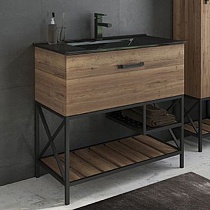 Тумба с раковиной Comforty Бредфорд 90 дуб темный с черной раковиной