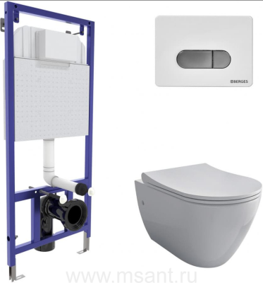 Комплект Berges NOVUM 525, кнопка D7, унитаз MASCON Rimless, сиденье дюропласт Toma Slim SO