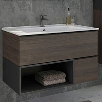 Тумба Comforty Франкфурт 90, дуб шоколадно-коричневый, с раковиной Quadro 90