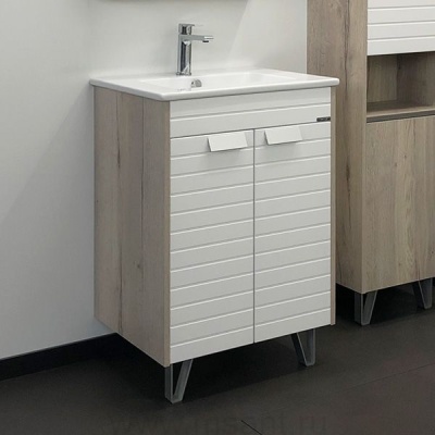 Тумба Comforty Клеон 60, белый, дуб дымчатый, с раковиной 9060M