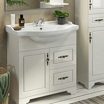 Тумба Comforty Севилья 85, напольная, слоновая кость с раковиной Сенеж 87