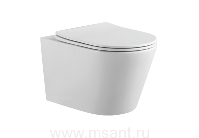 Унитаз подвесной безободковый AQUATEK ВЕГА AQ1905-MW 525*360*320 мм, белый матовый, горизонтальный выпуск, тонкое сиденье с механизмом плавного закрывания, крепеж 