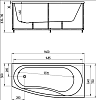 Акриловая ванна Aquatek Пандора 160x75 R, с каркасом, фронтальным экраном, сливом-переливом