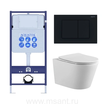 Set-3 AQUATEK ВЕГА (рама AQUATEK Standard INS-0000012 с звукоиз.прокладкой+крепеж KKI-0000002+кнопкаKDI-0000012+унитаз ВЕГА AQ1905-00 с сиденьем мткролифт