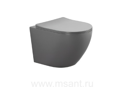 Унитаз подвесной безободковый AQUATEK ЕВРОПА AQ1901-MG 525*360*320мм, матовый серый, тонкое сиденье с механизмом плавного закрывания, крепеж