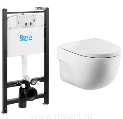 Комплект унитаза с инсталляцией Roca Meridian Rimless 893104990 с сиденьем SoftClose без клавиши смыва