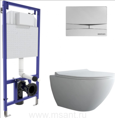 Комплект Berges NOVUM 525, кнопка F3, унитаз PUMA Rimless 51 см, сиденье дюропласт Toma Slim SO