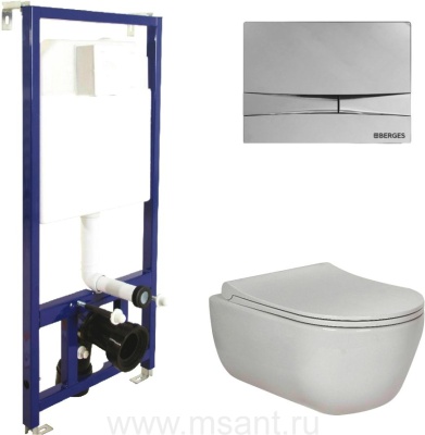 Комплект Berges NOVUM525, кнопка F3 хром глянец, унитаз EGO Rimless, сидение Toma Slim SO