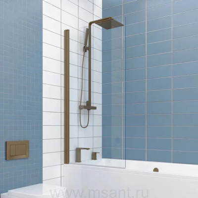 Шторка на ванну Kubele DE020 DE020P601-CLN-BR-55х150 150х55, профиль бронза светлая
