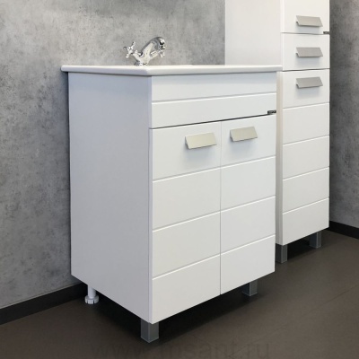 Тумба Comforty Модена М 60, напольная, белая матовая с раковиной Quadro 60